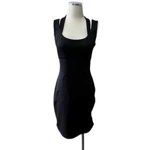Guess Los Angeles Scuba Halter Sheath Dress Women's 8 Black with Gold Back Zip